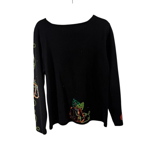 Belle Pointe Vintage Pumpkin Sequin Sweater Art to Wear 3D Knit Womens Size XL - Picture 7 of 8